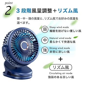Amazon | 卓上扇風機 USB クリップファン 10000mAh 壁掛け 卓上